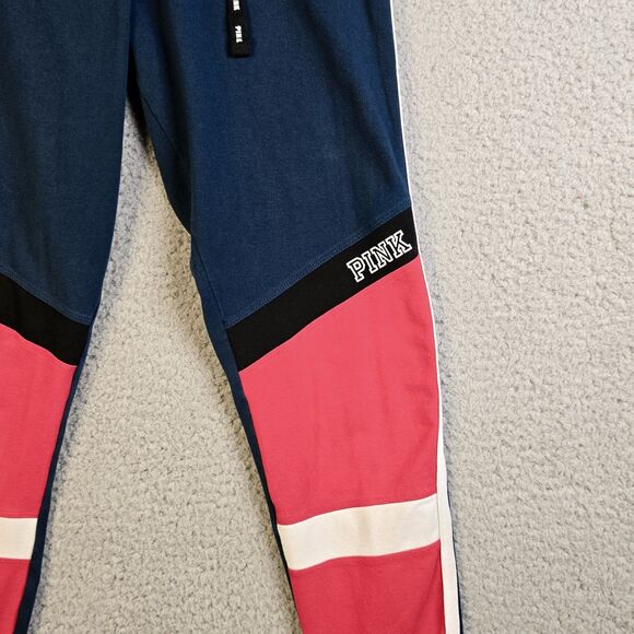 Victoria Secret PINK Women Leggings M Blue Red Colorblock Stripe Yoga Drawstring - Picture 15 of 15